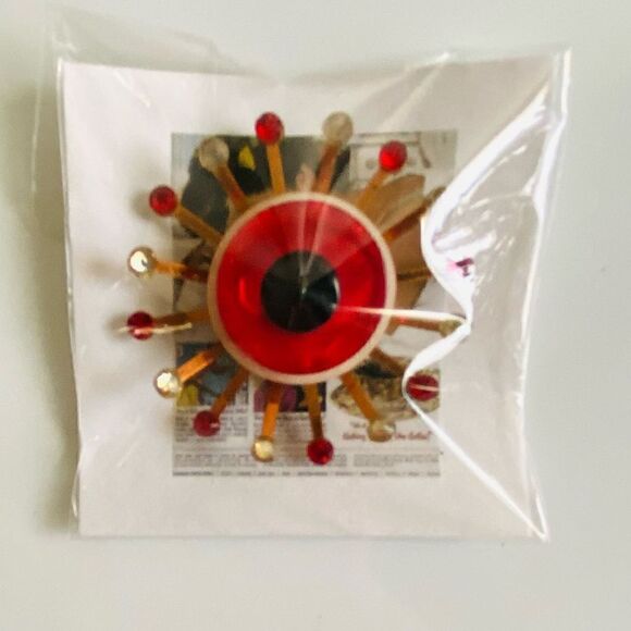Upcycled Atomic Starburst Refrigerator Magnet Buttons Rhinestones Red - Picture 5 of 5